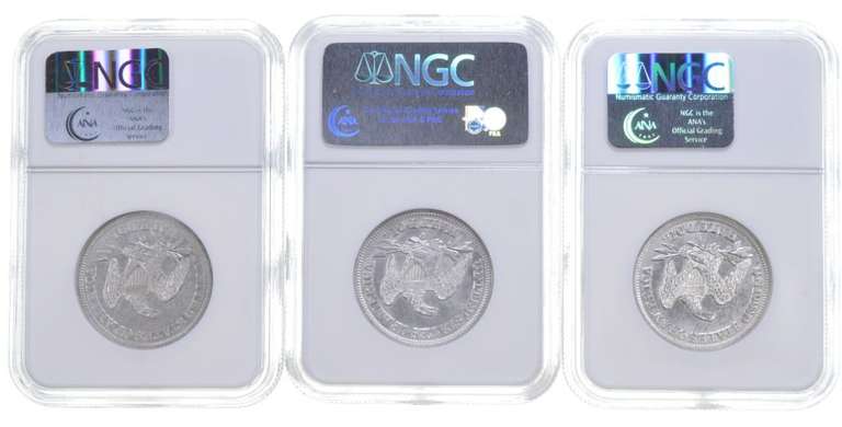 (3) SS Republic Shipwreck Effect Seated Liberty Half Dollars NGC - Box