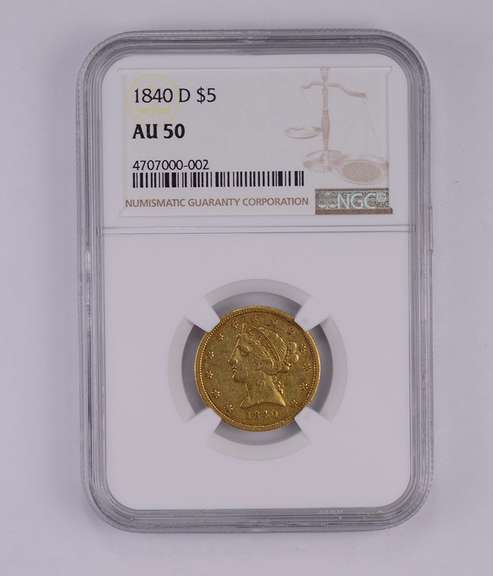 AU50 1840-D $5 Liberty Head Gold Half Eagle - Graded by NGC