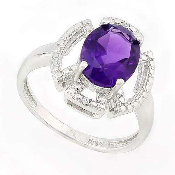 HULKING 2 1/2 CARAT AMETHYST & GENUINE DIAMONDS 925 STERLING SILVER RING