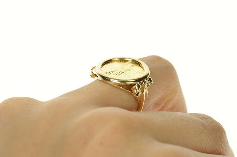 14K Yellow Gold 1993 1/10th Half Eagle $5 Coin Statement Ring
