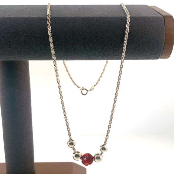 Sterling silver necklace with red and silver beads
