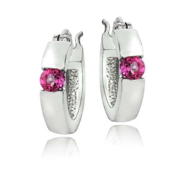 Sterling Silver Pink Topaz Huggie Earrings