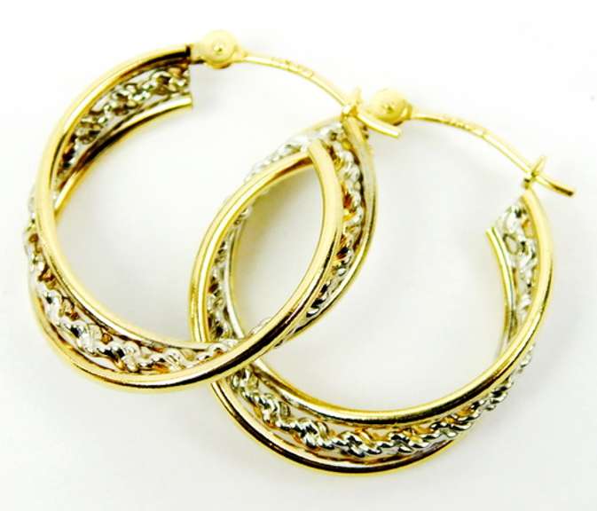 14K Yellow & White Gold Hoop Earrings