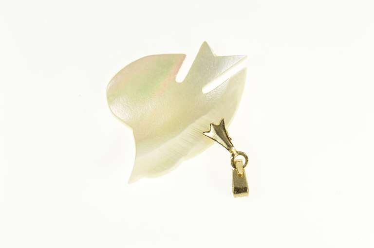 14K Yellow Gold Carved Mother of Pearl Beta Fish Charm/Pendant