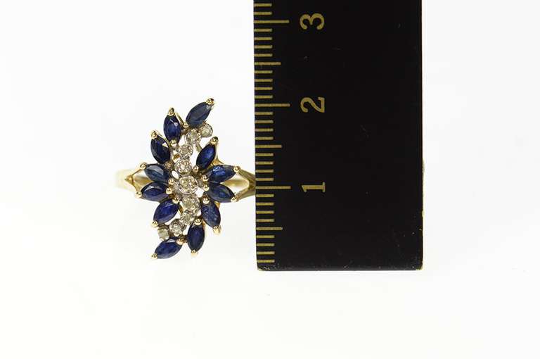 10K Yellow Gold Marquise Sapphire Diamond Wavy Statement Ring