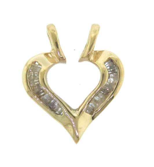 Beautiful Baguette Diamond Heart Yellow Gold Pendant
