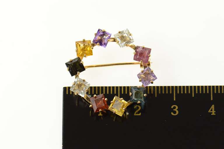 14K Yellow Gold Retro Princess Sim. Multi Colored Stone Pin/Brooch