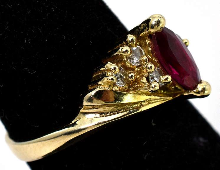 Elegant Ruby & CZ Ring in 14KT Yellow Gold