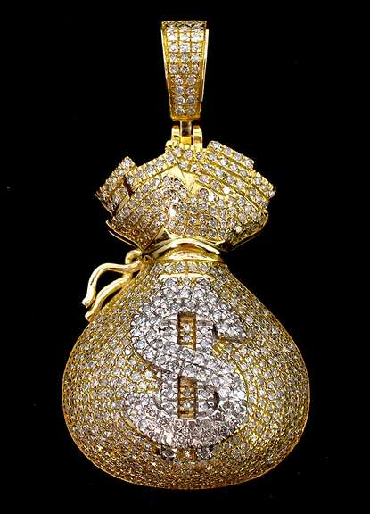 Diamond Money Bag Pendant in Gold