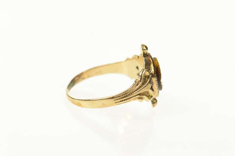 14K Yellow Gold Victorian Carved Tiger's Eye Cameo Ring