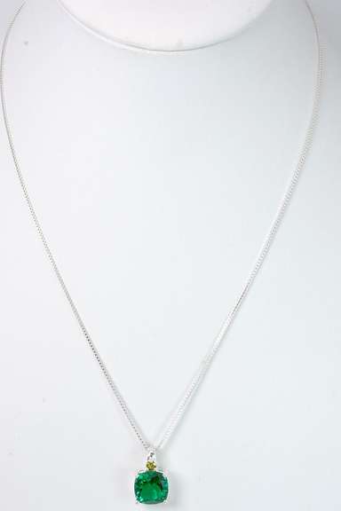 Classy Green & Yellow CZ Necklace, Sterling