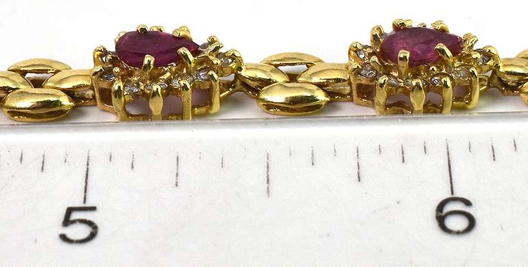 Stately Ruby & Diamond Bracelet in 14KT Yellow Gold