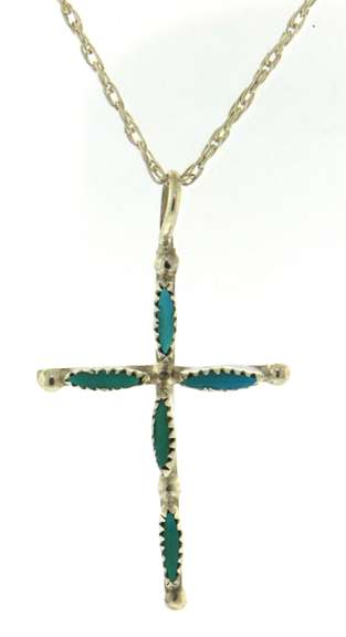 Sterling Silver Turquoise Cross Pendant on Chain