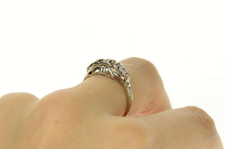 14K White Gold Art Deco Diamond Engagement Setting Ring