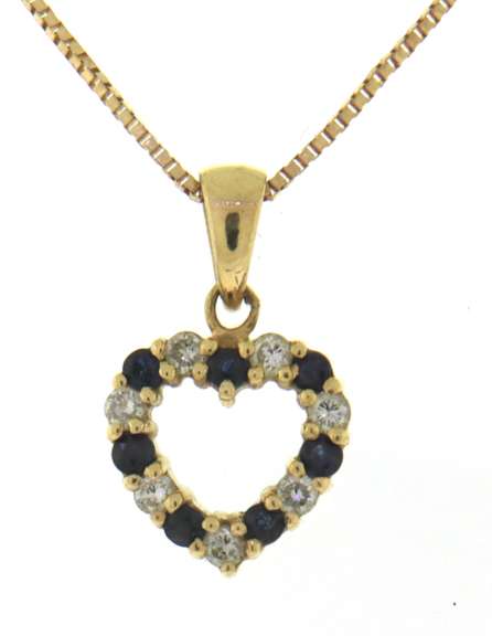 Charming Sapphire and Diamond Heart Shaped Pendant on Chain