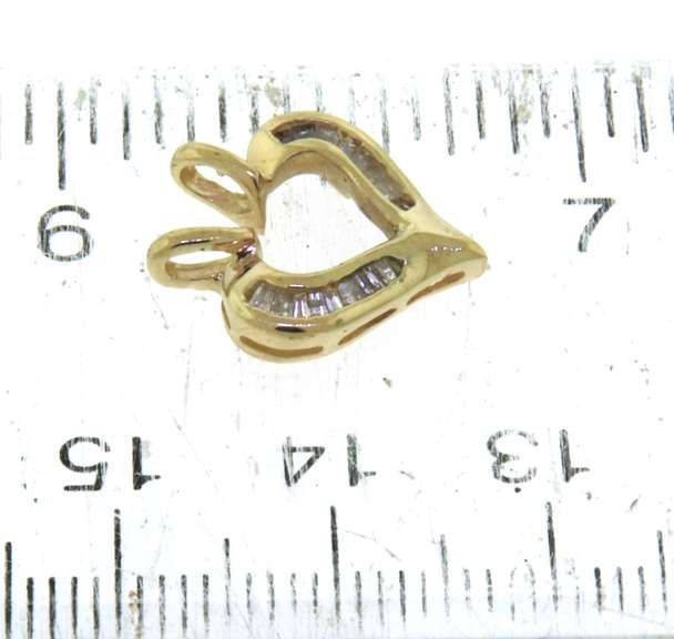 Beautiful Baguette Diamond Heart Yellow Gold Pendant