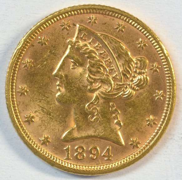 Fully struck BU 1884-P US $5 Liberty Gold Piece