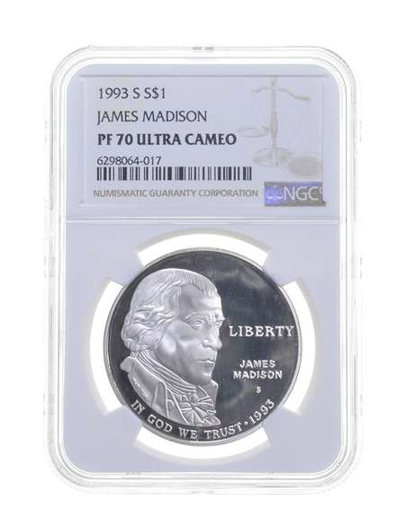 PF70 UCAM 1993-S James Madison Commemorative Silver Dollar - NGC
