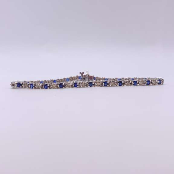 14kt Gold, Blue Sapphire, & Diamond Tennis Bracelet