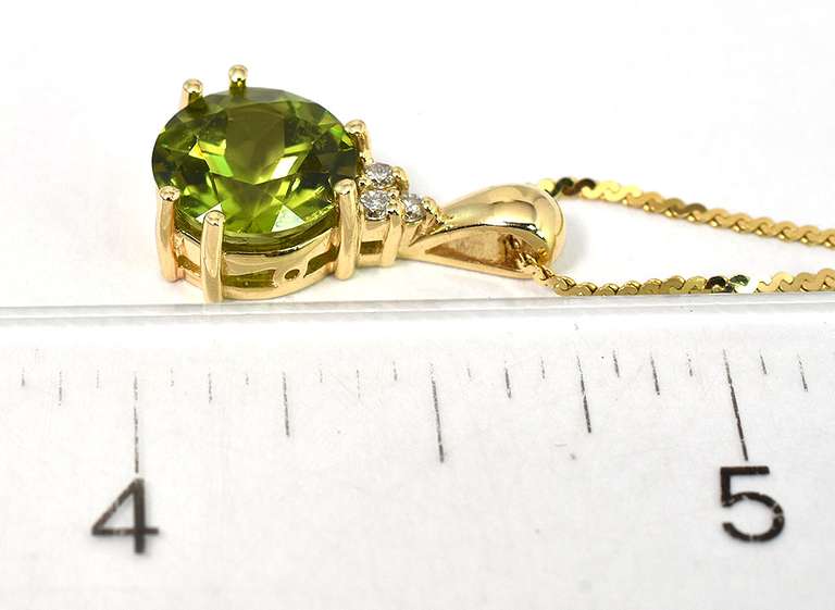 Refreshing Peridot & Diamond Necklace in 14KT Yellow Gold