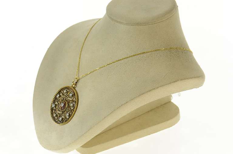 14K Yellow Gold 0.82 Ct Diamond Scroll Filigree Medallion Pendant