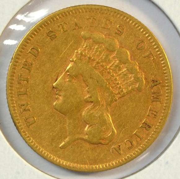 Rare attractive 1855 US $3 Gold Piece. Nice
