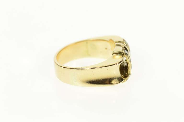 14K Yellow Gold 1940's Diamond Squared Ribbon Statement Ring