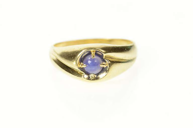 14K Yellow Gold Men's Syn. Blue Star Sapphire Retro Ring