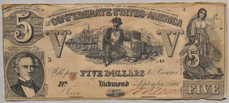 $ 5 Confederate States Sept 2 1861 Series Note