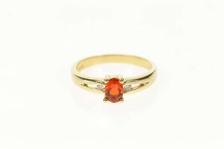 14K Yellow Gold Oval Spessartite Garnet Diamond Accent Ring