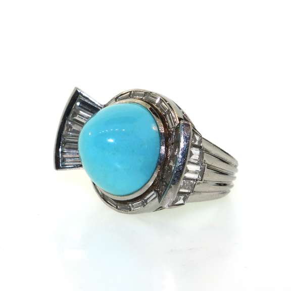 Fancy 18KT White Gold Turquoise Ring