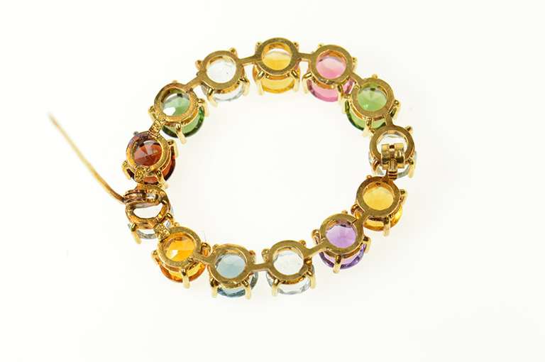 18K Yellow Gold Retro Oval Sim. Multi Colored Statement Pin/Brooch