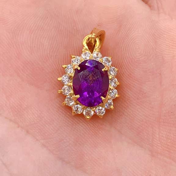 14kt Yellow Gold & Amethyst Halo Pendant