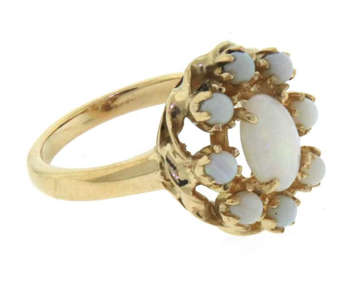 Beautiful Yellow Gold Opal Cluster Ring