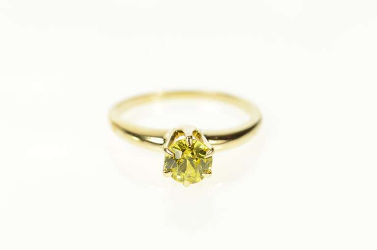 14K Yellow Gold Round Yellow Cubic Zirconia Solitaire Simple Ring
