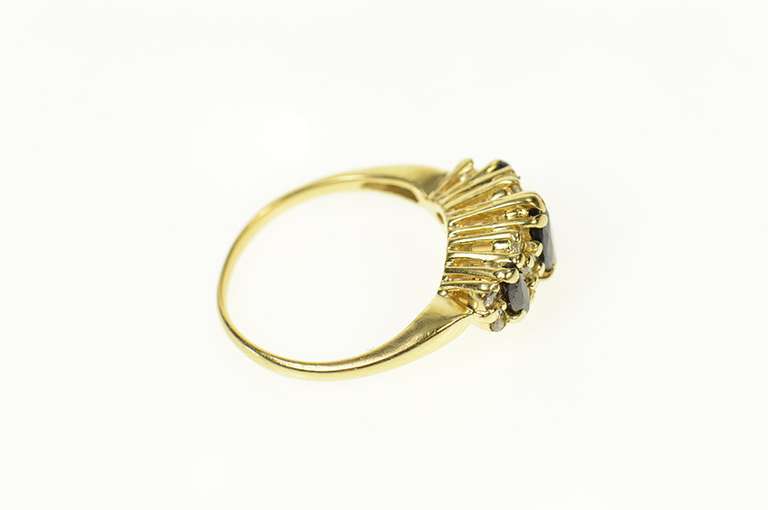 14K Yellow Gold Three Stone Sapphire Diamond Accent Ring