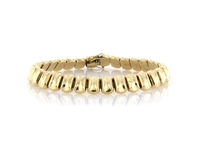 Fabulous Italian Yellow Gold Oval Cancaved Link Bracelet