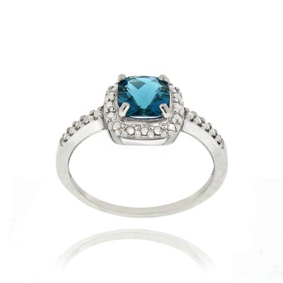 Sterling Silver London Blue Topaz & Diamond Accent Square Ring