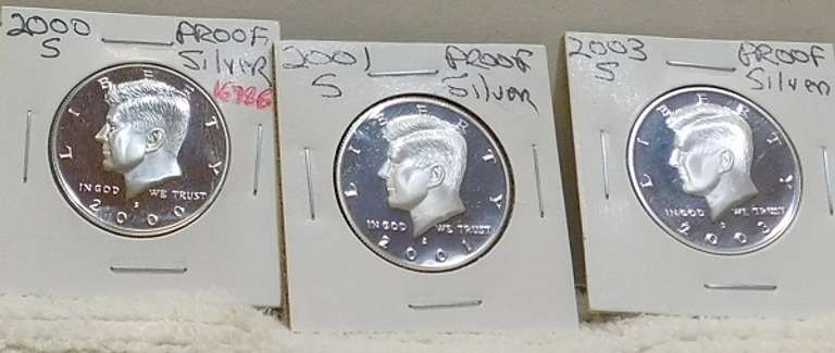 2000-S & 2001-S & 2003-S Silver 90% PROOF Kennedy Hfs