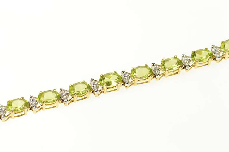 10K Yellow Gold Oval Peridot Diamond Accent Tennis Bracelet