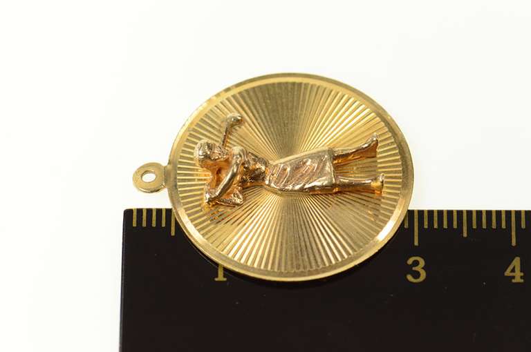14K Yellow Gold Retro Lady Golfer Golf Tournament Round Charm/Pendant