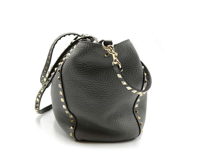 Valentino Rockstud Pebbled Leather Grey Tote