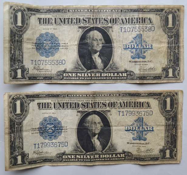 2 1923 Large Size $1 Silver Certificates