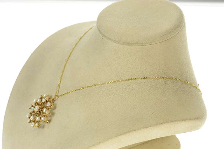 14K Yellow Gold Retro Pearl Natural Opal Round Cluster Pendant/Pin
