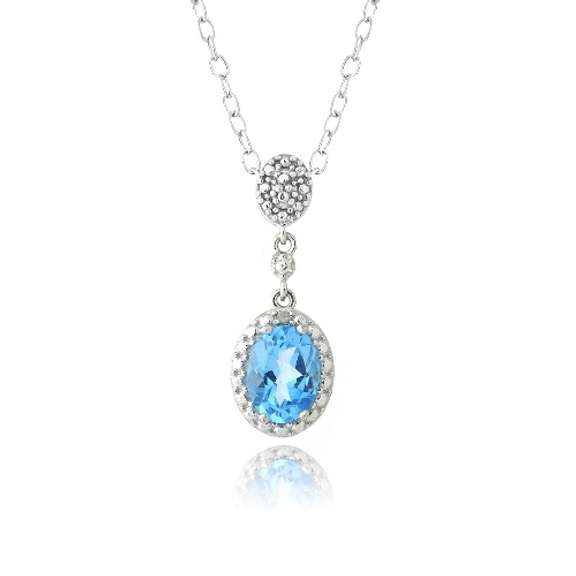 Sterling Silver 1.5ct Swiss Blue Topaz & Diamond Accent Double Oval Necklace