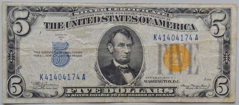 Popular $5 1934 A North Africa Emergency Issue Silver Certificate