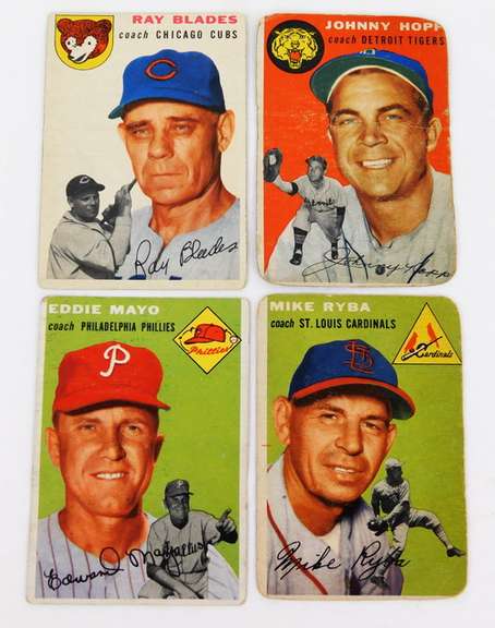 4 Topps 1954 Coaches Baseball Cards