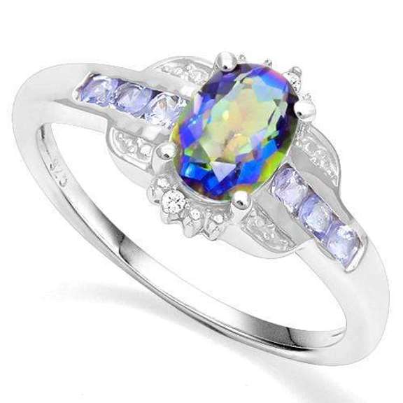 925 STERLING SILVER 0.94 CT OCEAN MYSTIC GEMSTONE & TANZANITE COCKTAIL RING