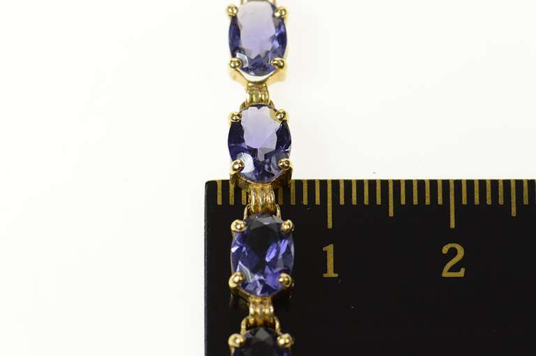 14K Yellow Gold Oval Classic Syn. Sapphire Inset Tennis Bracelet