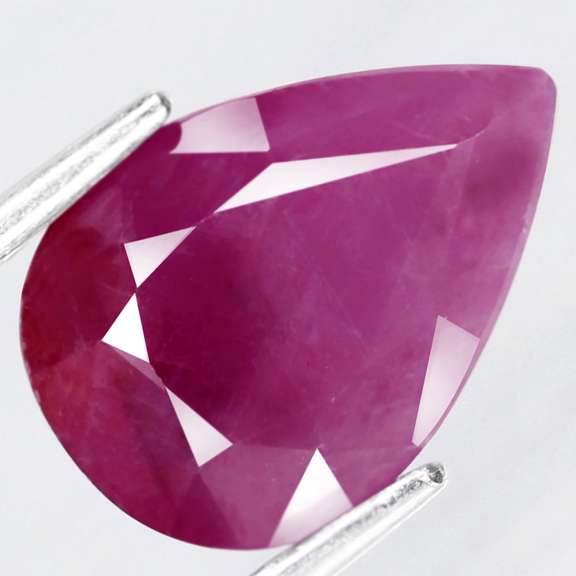 Silky 3.72ct untreated reddish violet pear cut Ruby